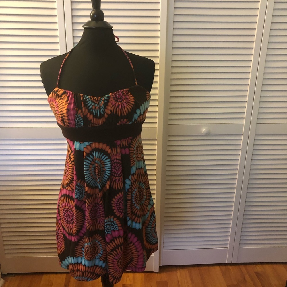 Beautiful jersey dress brown orange pink blue